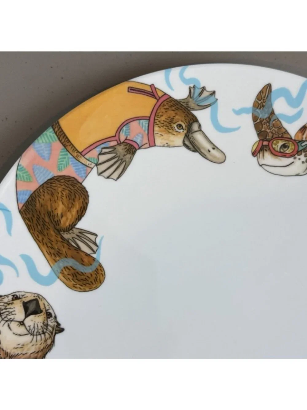 West‎ Elm Rachel Kozlowski Dapper Animal Dinner Plate Ocean beach otter dolphin